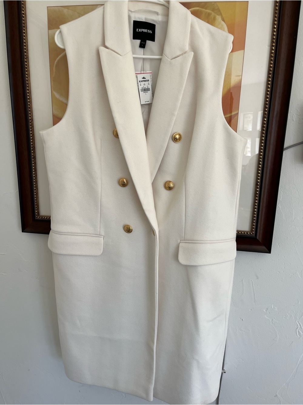 Express Cream Sleeveless Double-Breasted Blazer with Gold Buttons